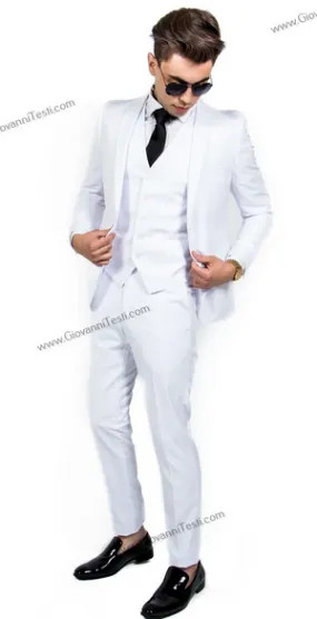 2 Button Notch Lapel White Slim Fit Suit FF2 V-4030