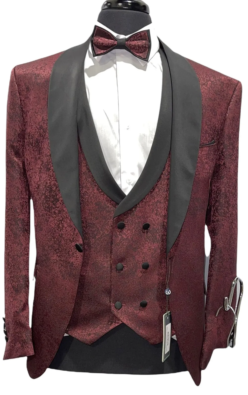 4pc Slim Fit Pattern Tuxedo-Burgundy