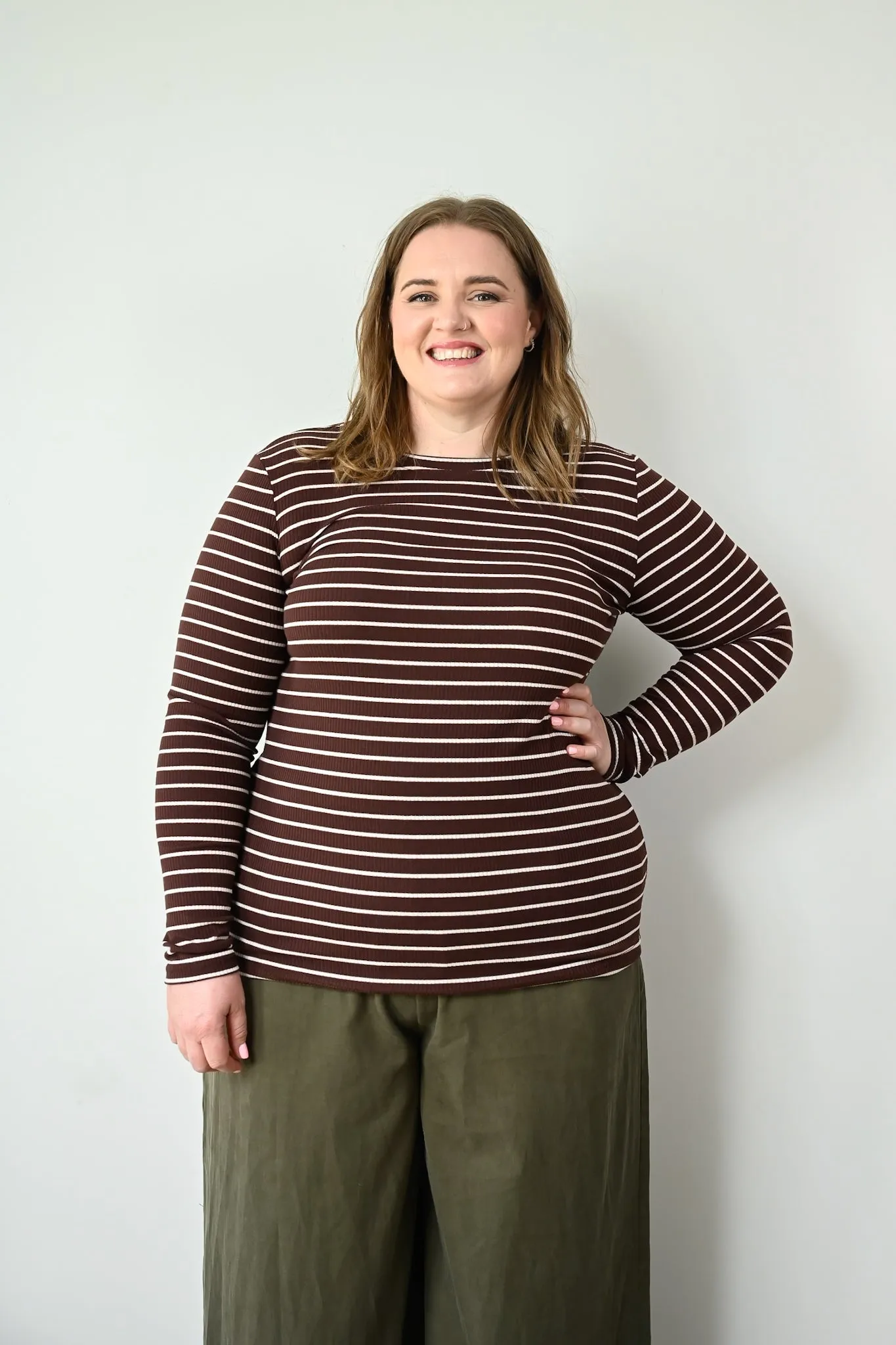 Ava Top - Brown Ribbed Stripe