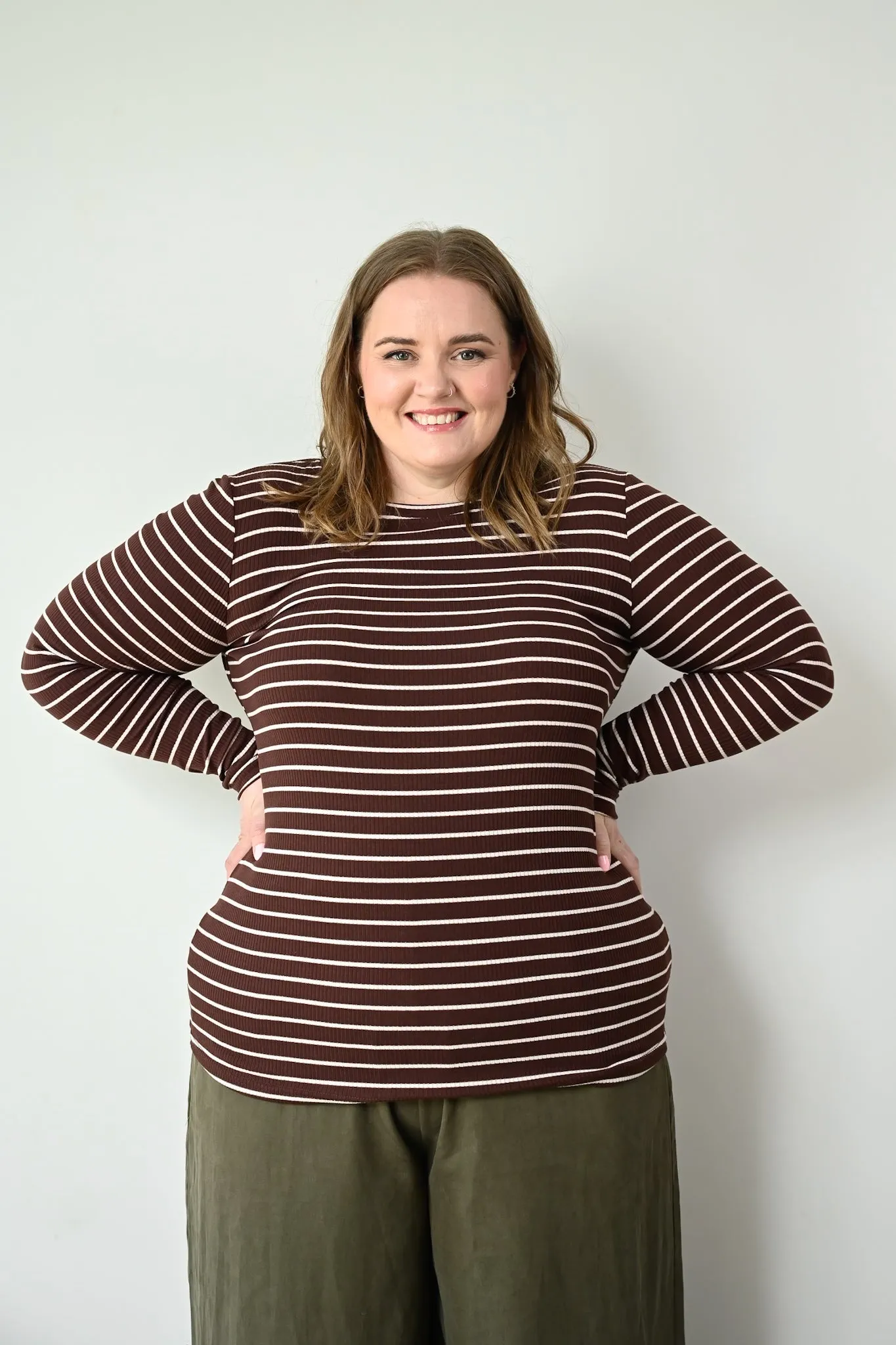 Ava Top - Brown Ribbed Stripe