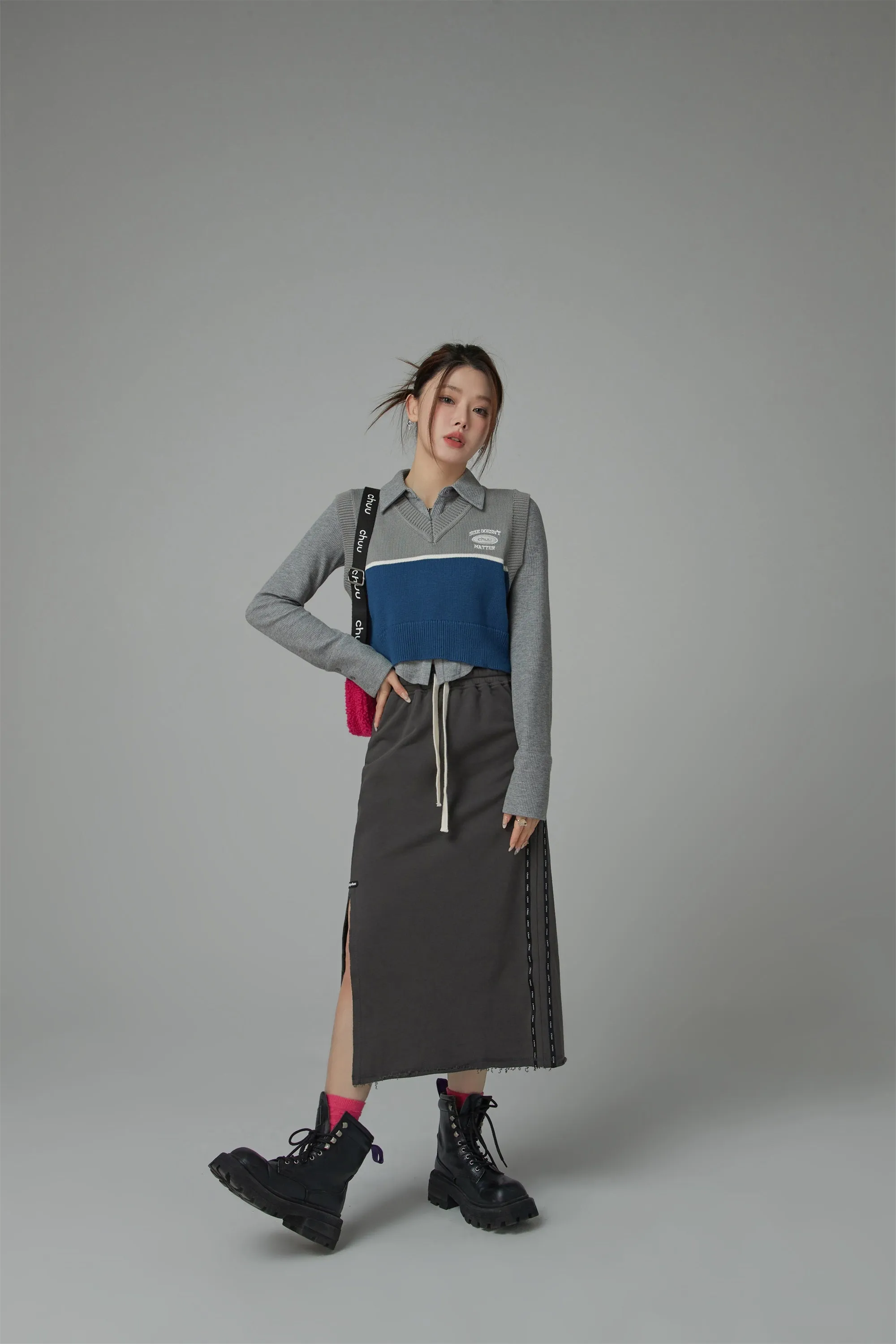 Banding Slit Long Skirt