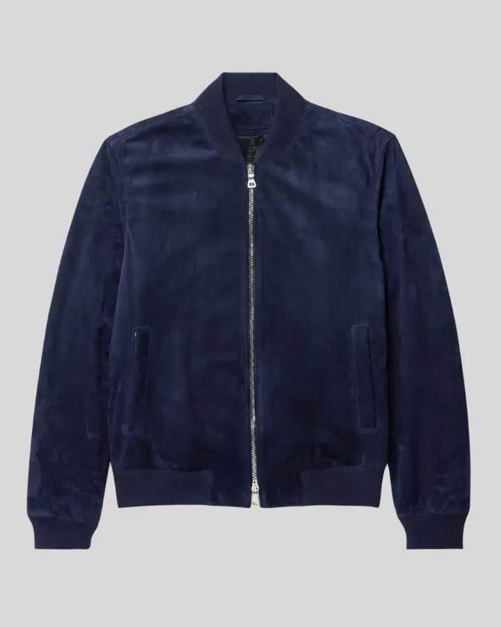 Baris Dark Blue Suede Bomber Leather Jacket