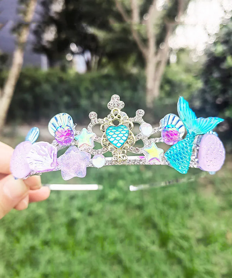 Beautiful Blue Alloy Crystal Zircon Pearl Shell Kids Crown IU034