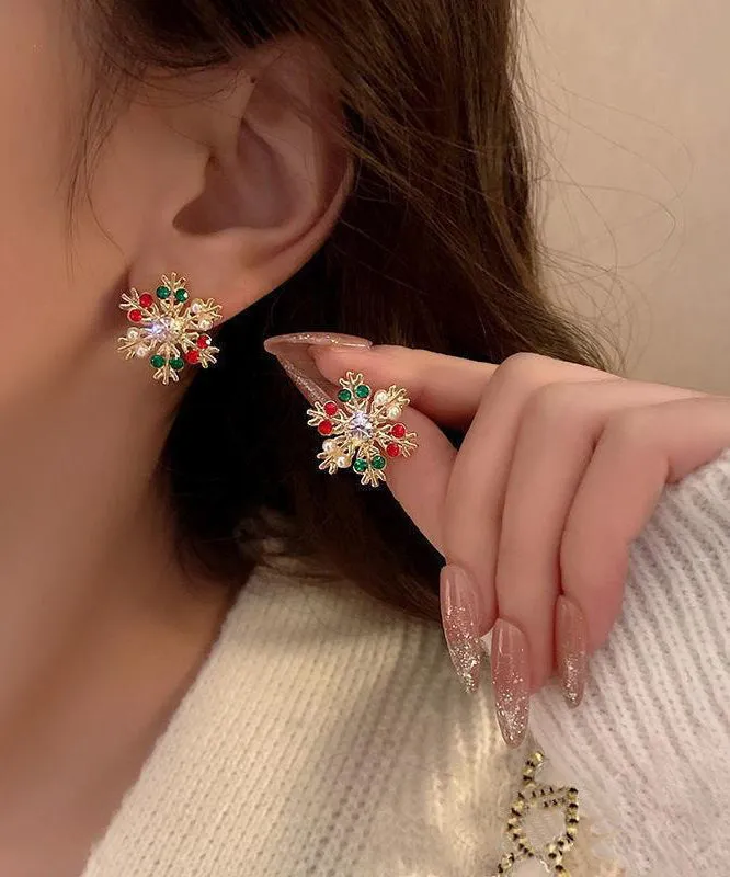 Beautiful Multicolor Sterling Silver Overgild Asymmetric Crystal Snowflake Pronghorn Stud Earrings RB022