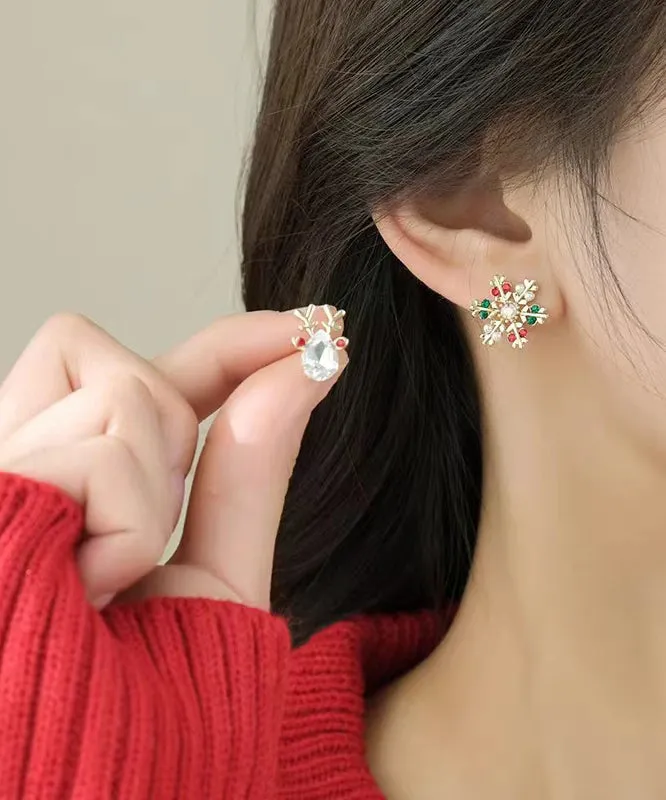 Beautiful Multicolor Sterling Silver Overgild Asymmetric Crystal Snowflake Pronghorn Stud Earrings RB022