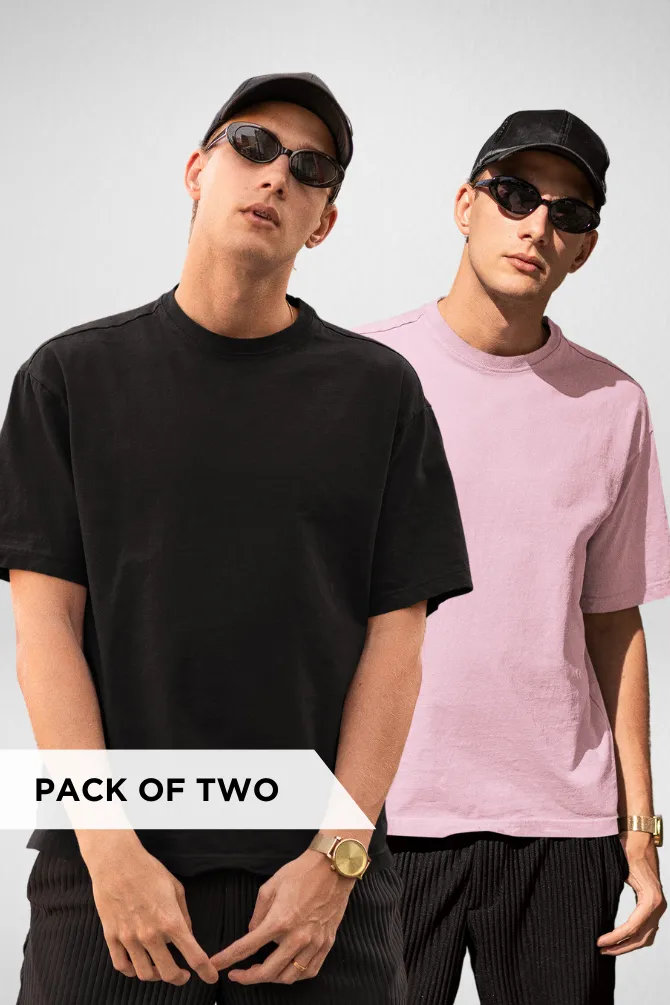 Black and Light Pink Oversized T-Shirts Combo for Men