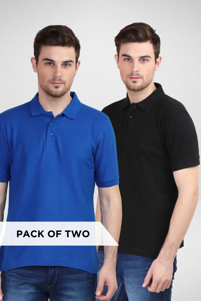 Black and Royal Blue Polo T-Shirts Combo for Men