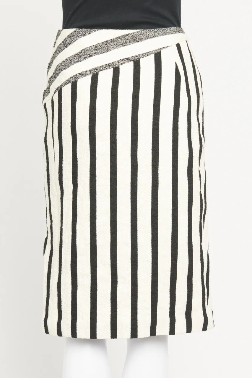 Black and White Stripe Textured Preowned Skirt