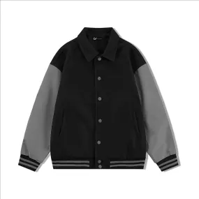 Black Byron Collar Varsity Jacket with Gray Sleeves - Jack N Hoods