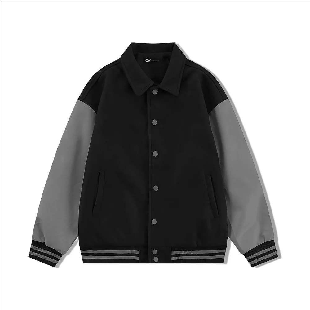 Black Byron Collar Varsity Jacket with Gray Sleeves - Jack N Hoods