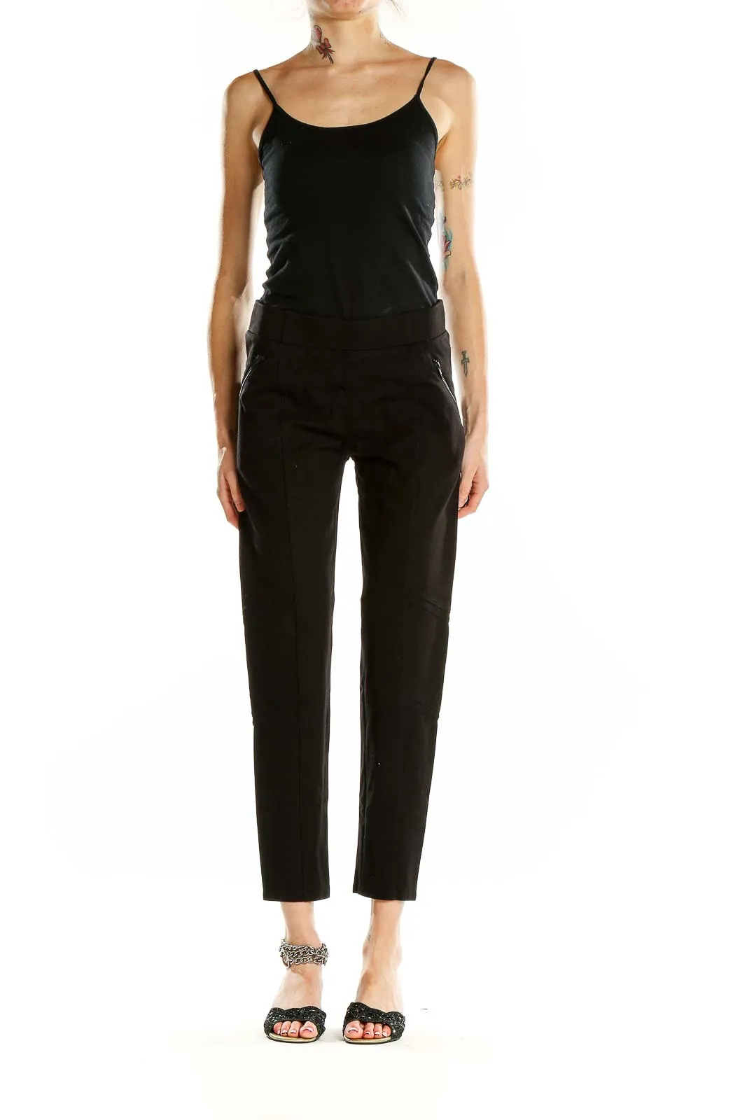 Black Slim Texture Pants