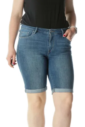 Blue Knee-Length Cuffed Denim Shorts