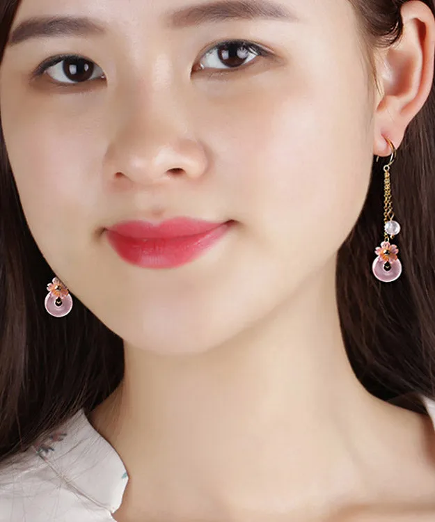 Boutique Pink Crystal Shell Flower Drop Earrings LY2207