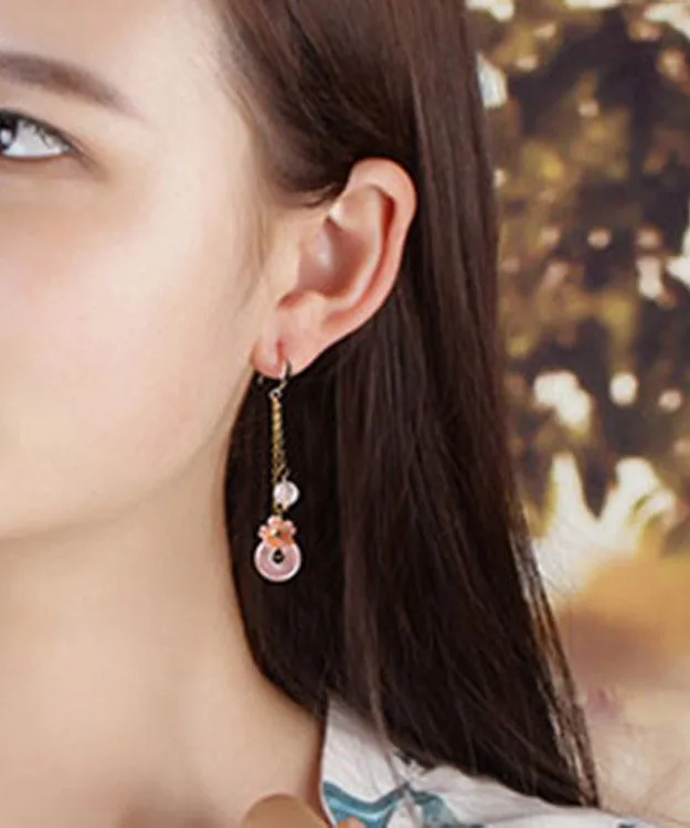 Boutique Pink Crystal Shell Flower Drop Earrings LY2207