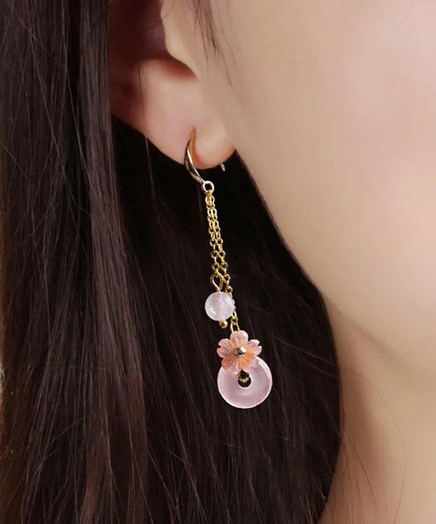 Boutique Pink Crystal Shell Flower Drop Earrings LY2207