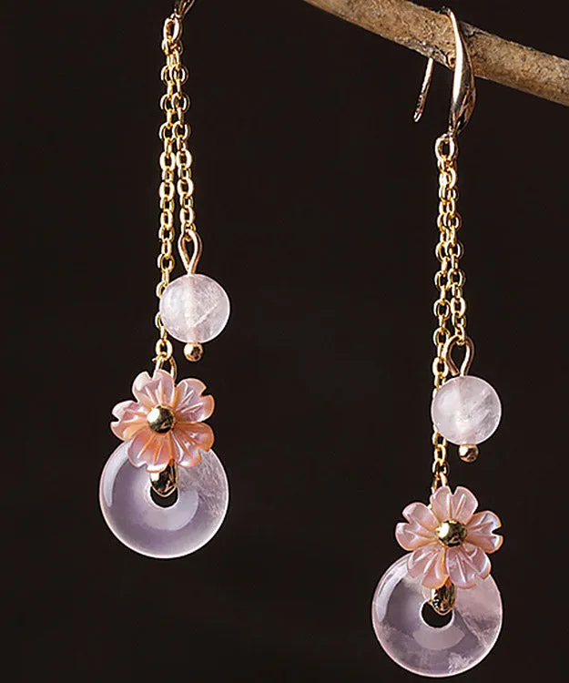 Boutique Pink Crystal Shell Flower Drop Earrings LY2207