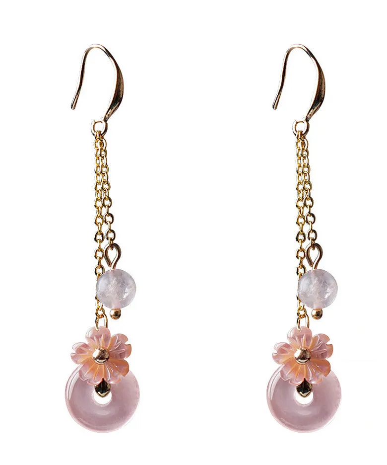 Boutique Pink Crystal Shell Flower Drop Earrings LY2207