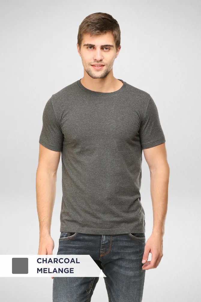 Brick Red and Charcoal Melange Plain T-shirts Combo for Men