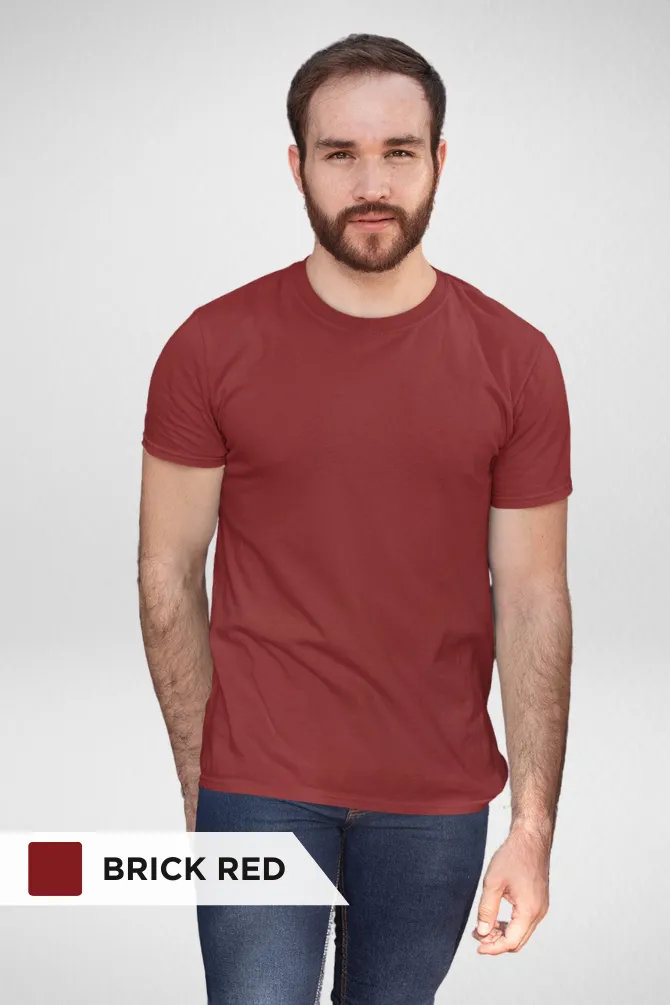 Brick Red and Charcoal Melange Plain T-shirts Combo for Men