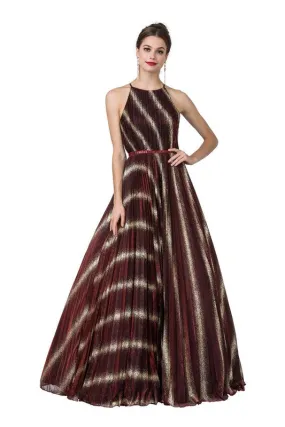 Burgundy Two-tone Long Evening Dress