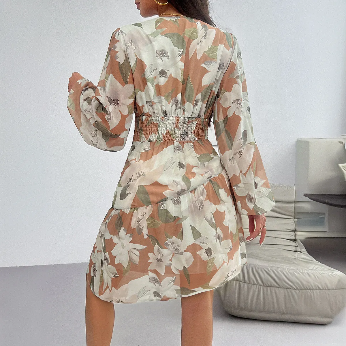 Casual Printed Waisted Long Sleeve Dresses Wholesale Womens Clothing N3824080700066