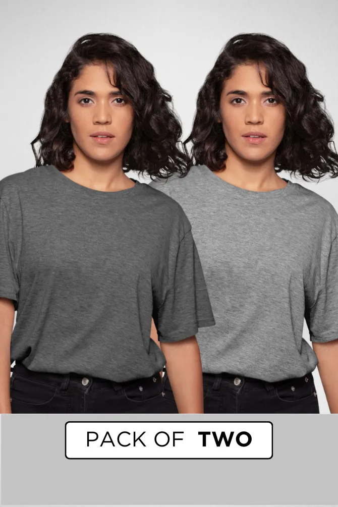 Charcoal Melange and Grey Melange Plain T-shirts Combo for Women