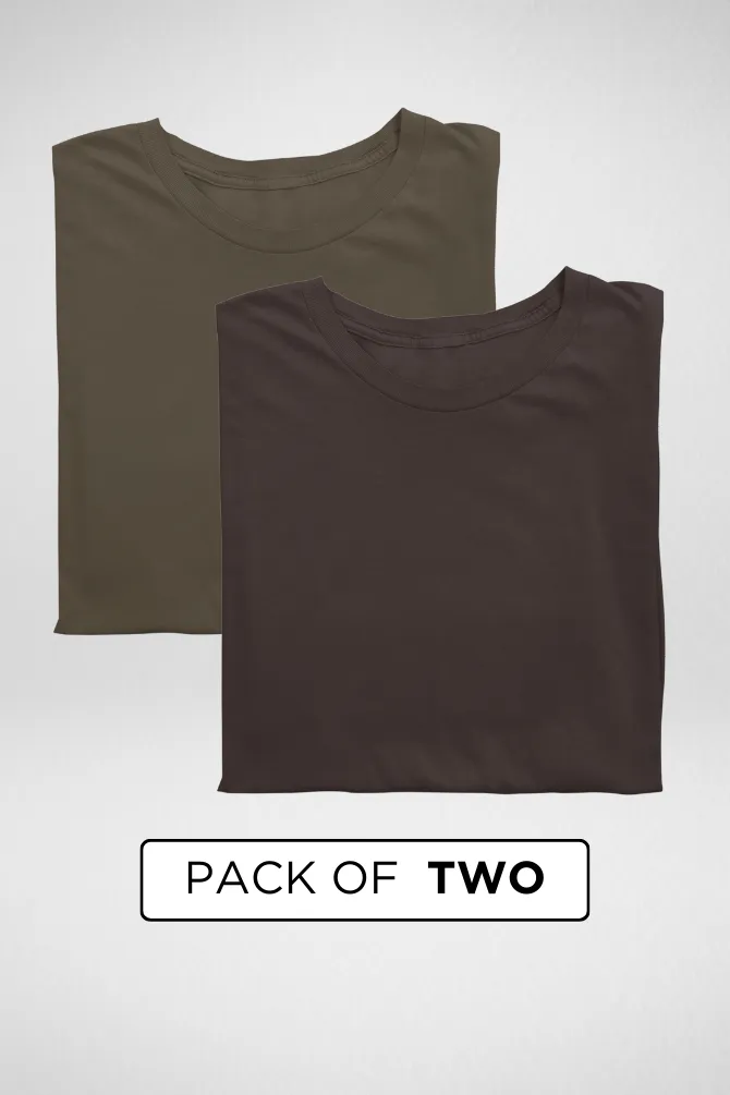 Coffee Brown and Olive Green Plain T-shirts Combo for Men