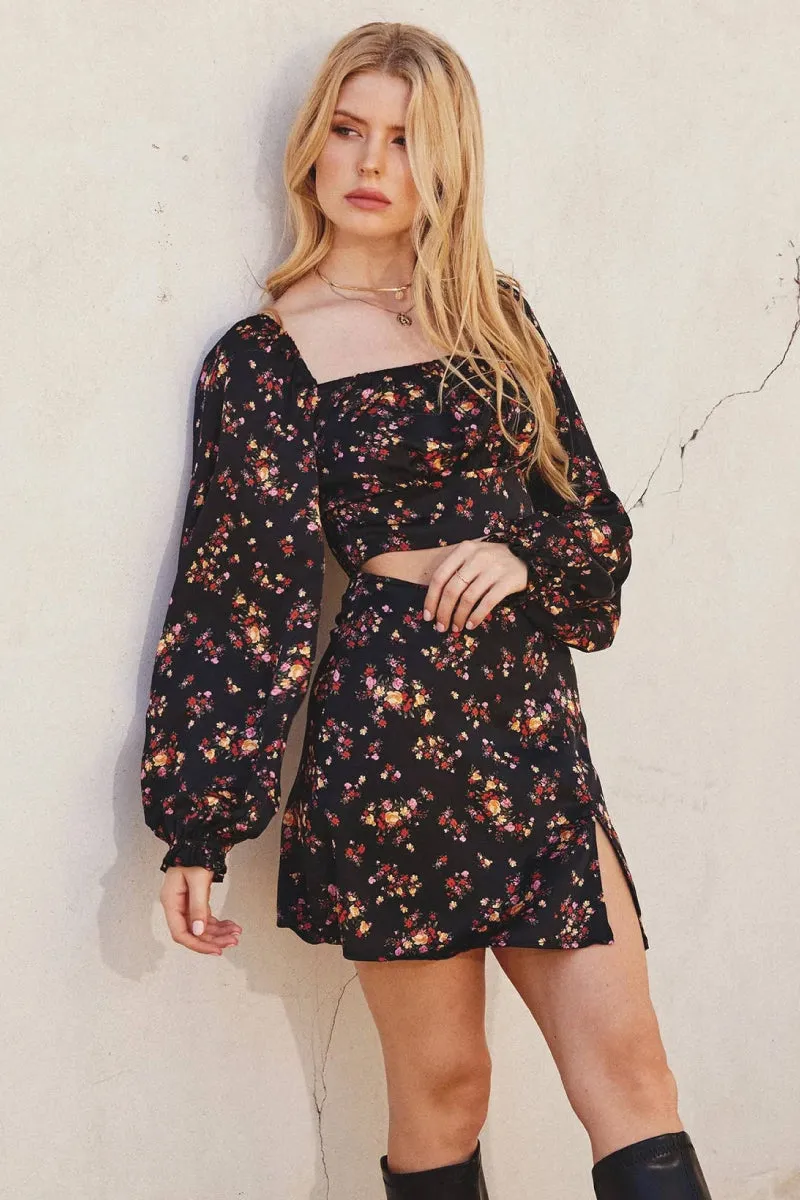 Dark Floral Mini Skirt