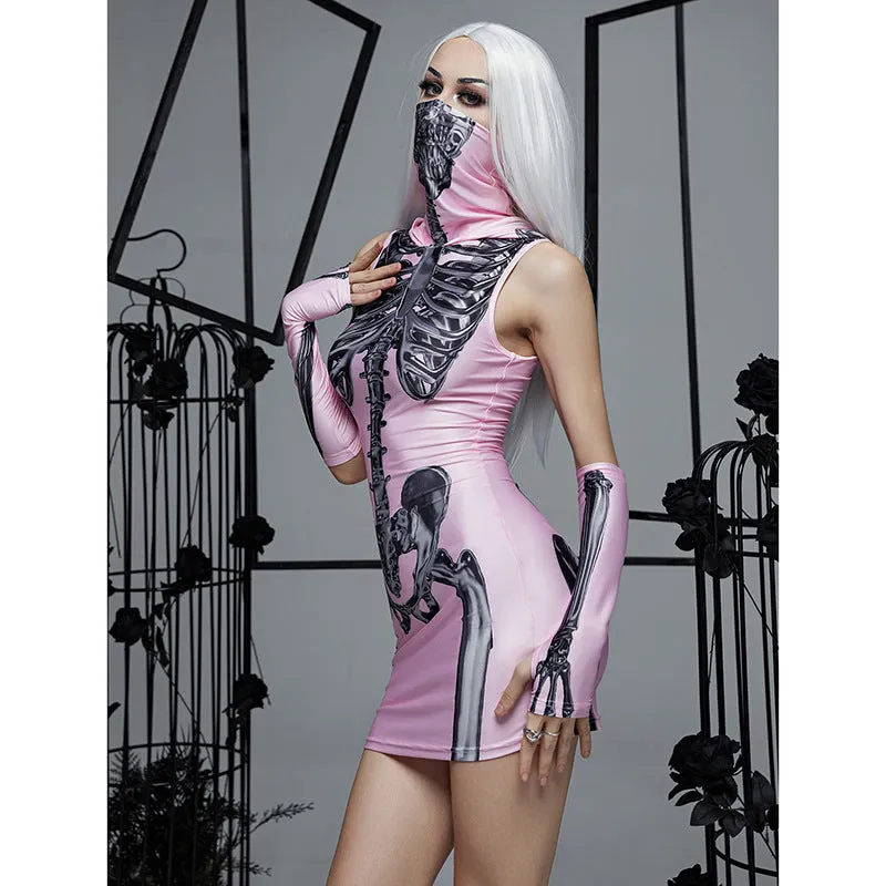 Dark Gothic Print Hooded Sleeveless Personality Dress Wholesale Dresses