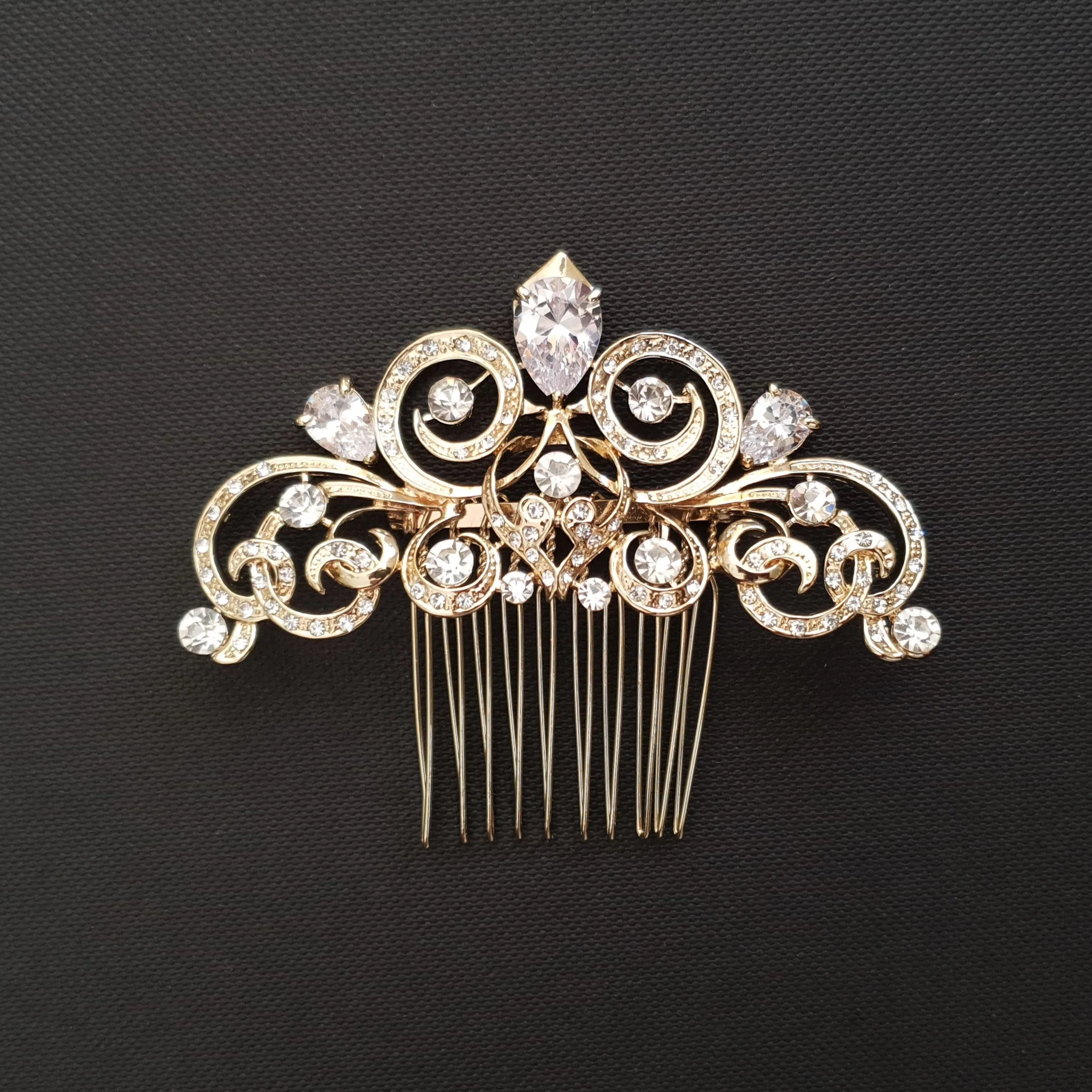 Decorative Victorian Style Bridal Hair Comb in Gold-Agatha