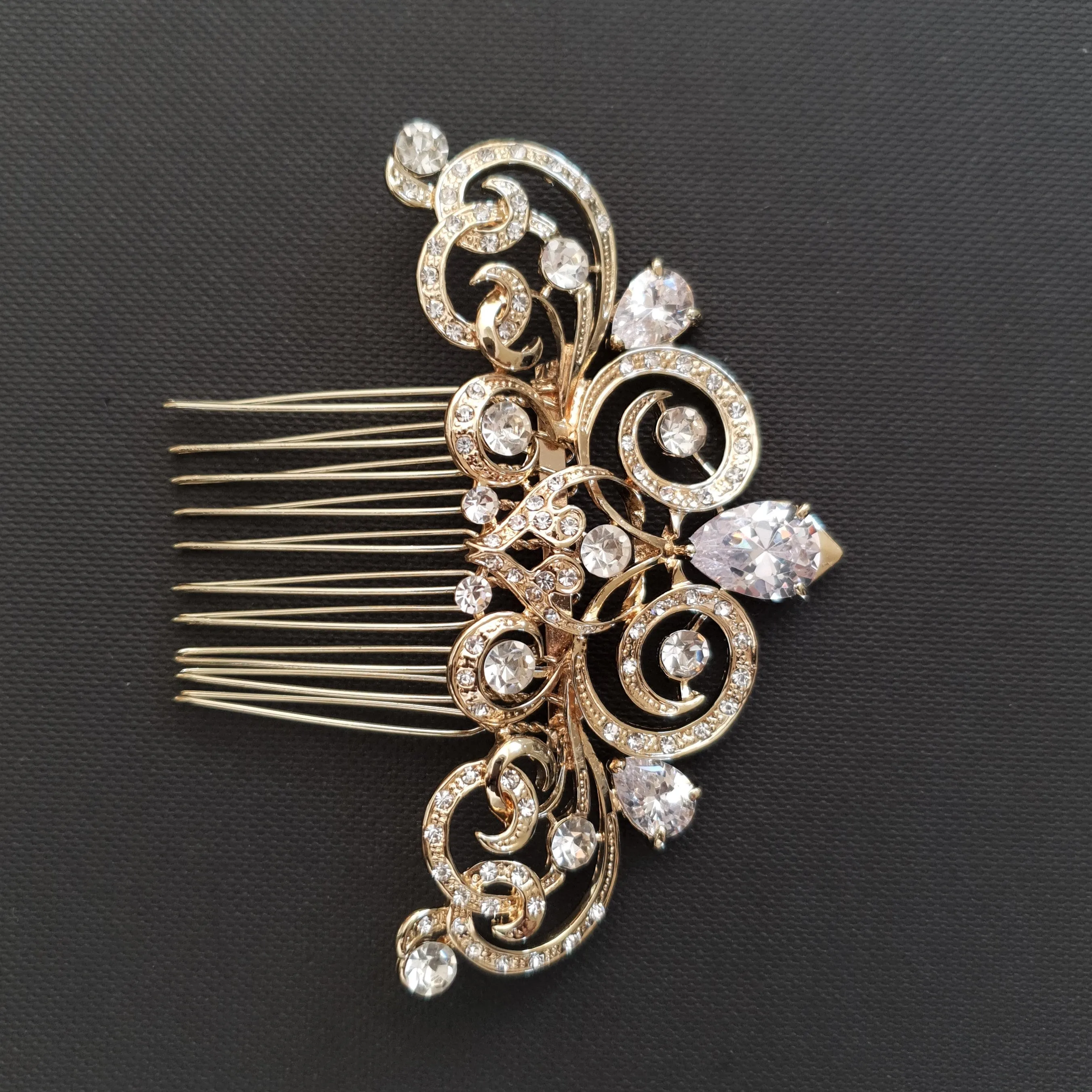 Decorative Victorian Style Bridal Hair Comb in Gold-Agatha