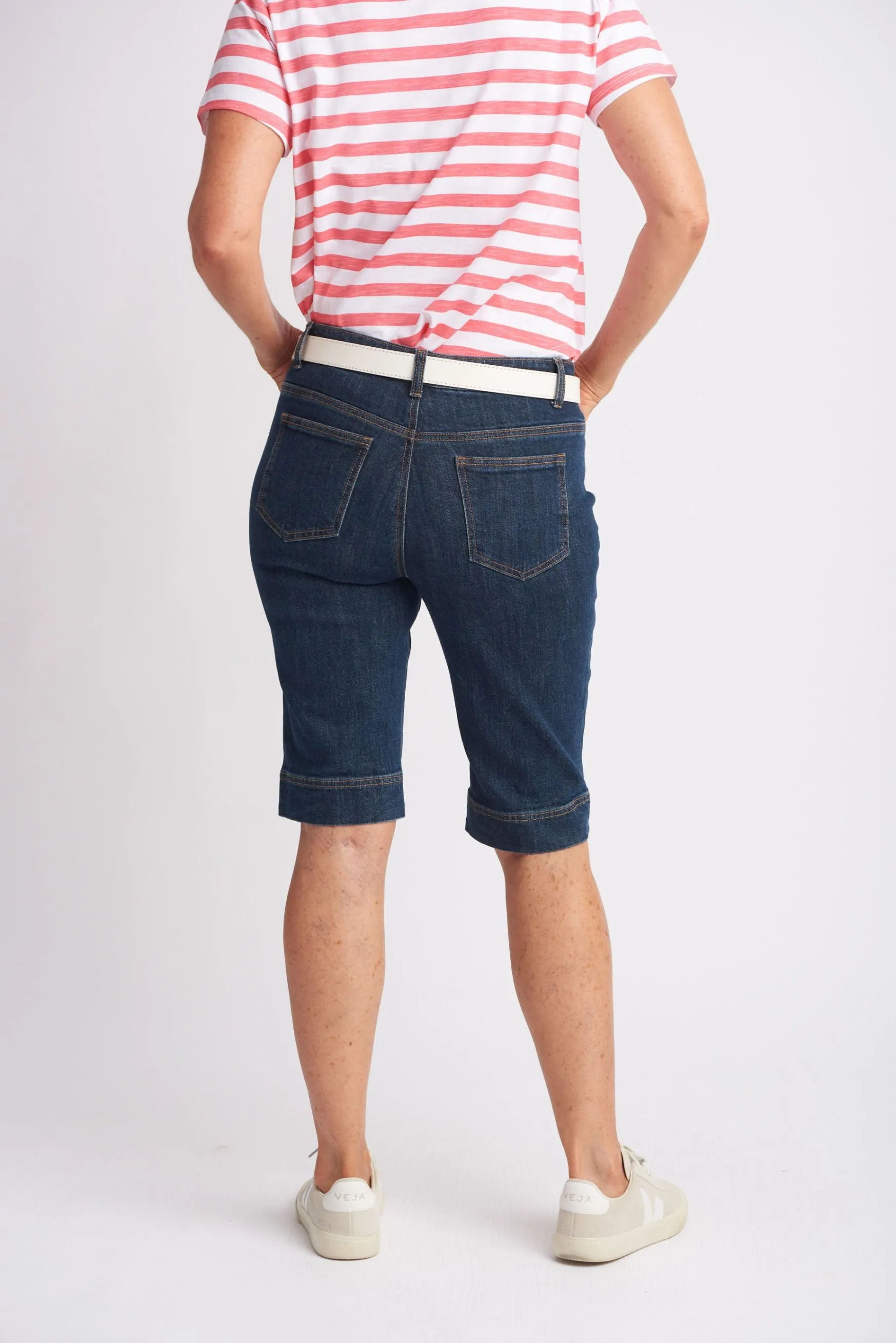 Denim Knee Length Shorts Indigo Blue