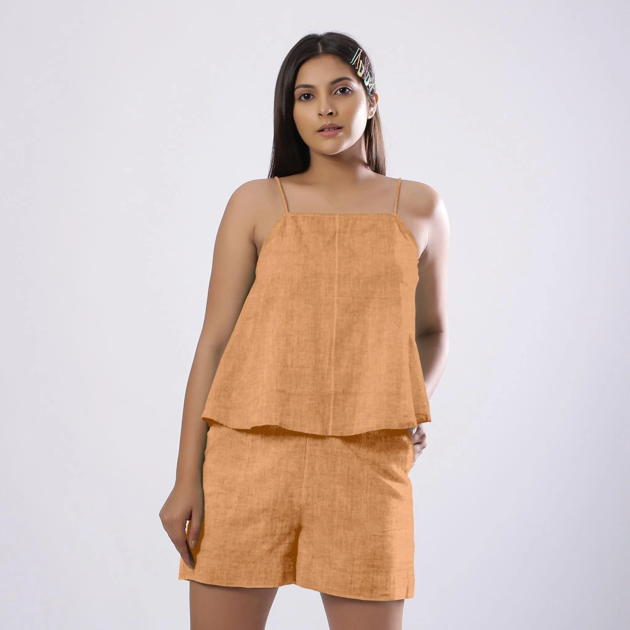 Desert Yellow 100% Linen Flared Camisole Top