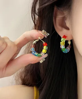 DIY Rainbow Sterling Silver Alloy Crystal Sugar Cube Hoop Earrings AB1087