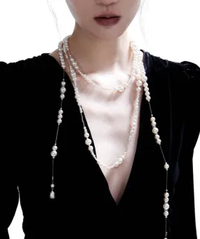 Elegant White Sterling Silver Crystal Pearl Starry Sky Gratuated Bead Necklace QJ013