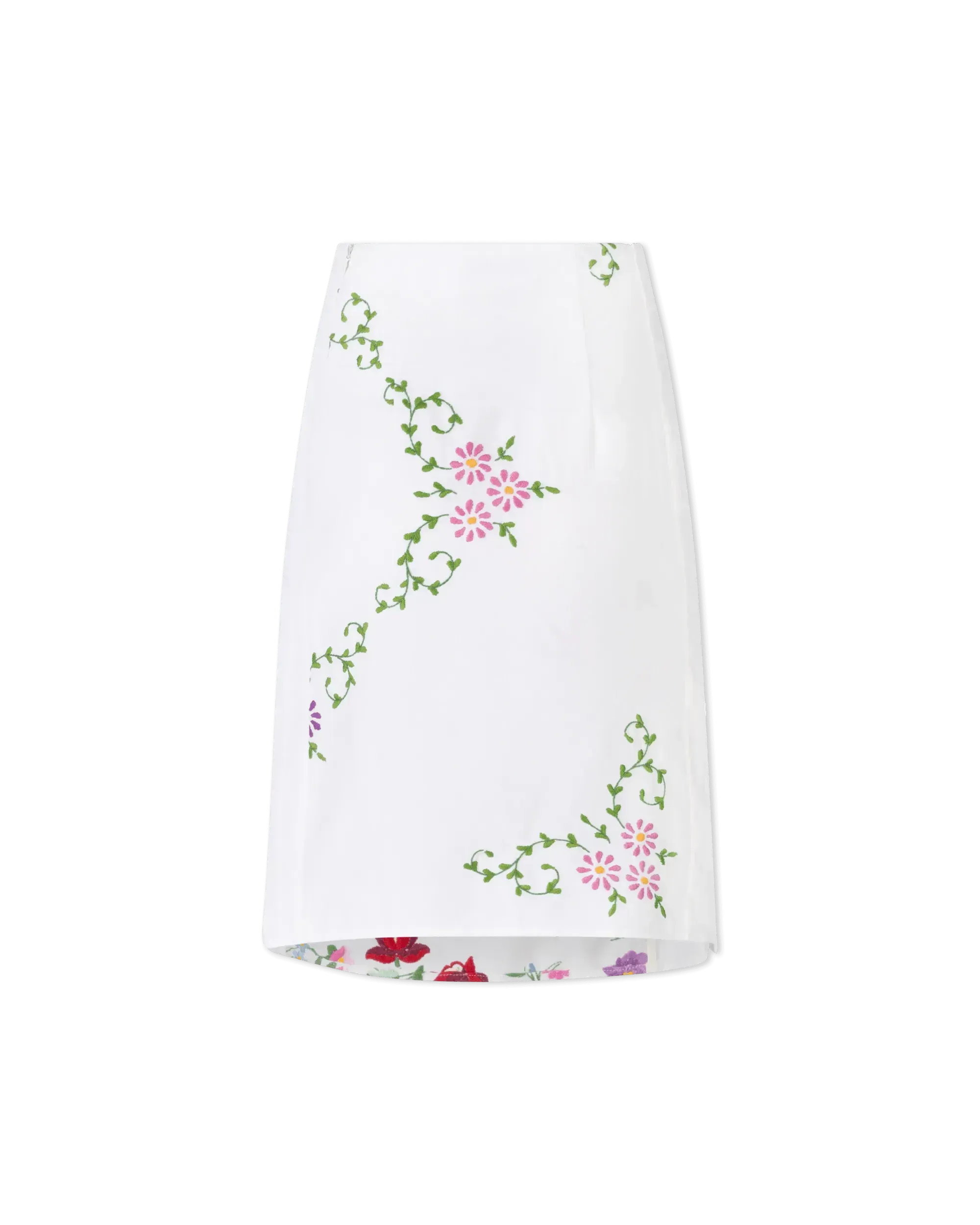 Embroidered Linen Slit Skirt