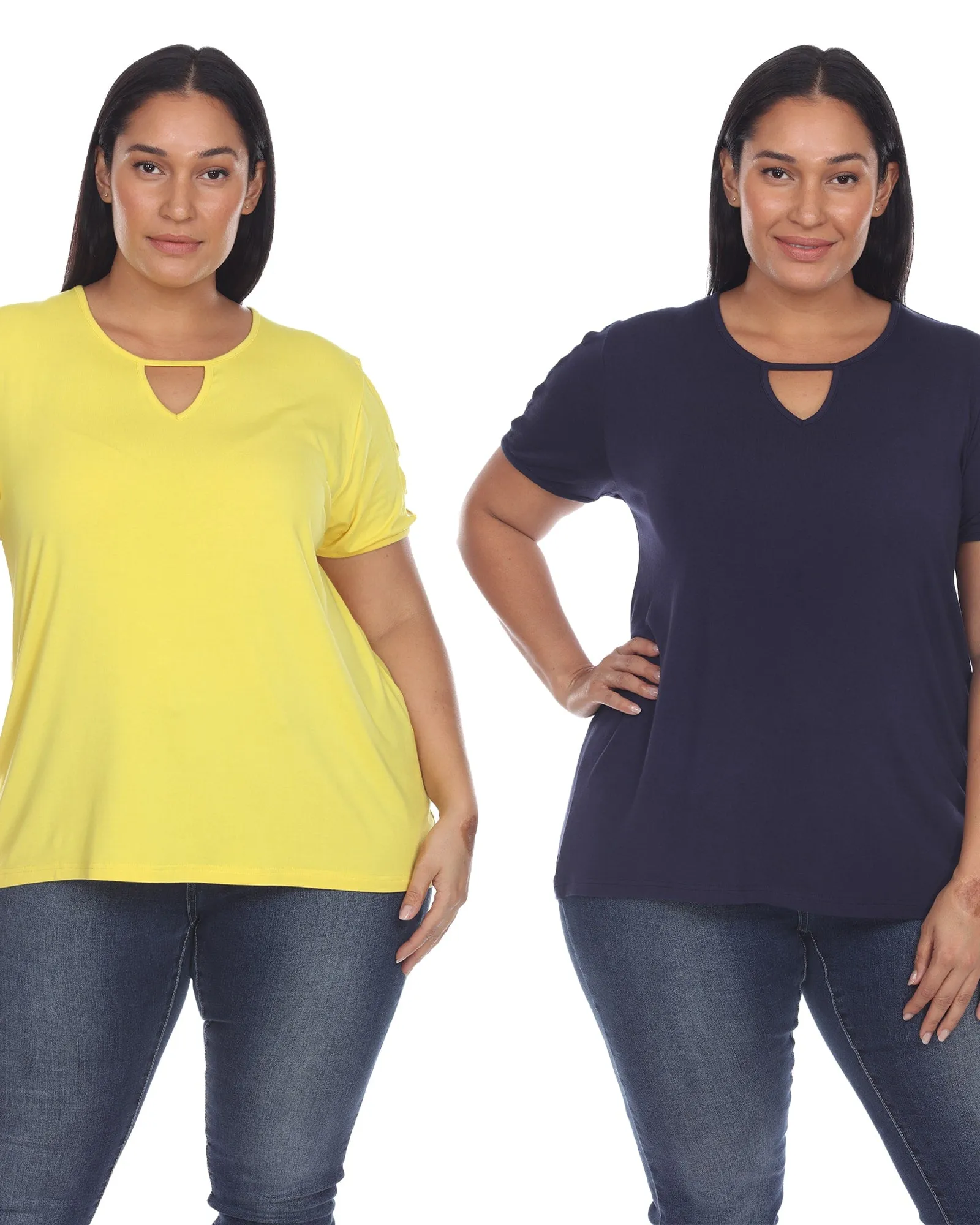 Essential 2 Pack Light Keyhole Neck Top | Yellow Navy