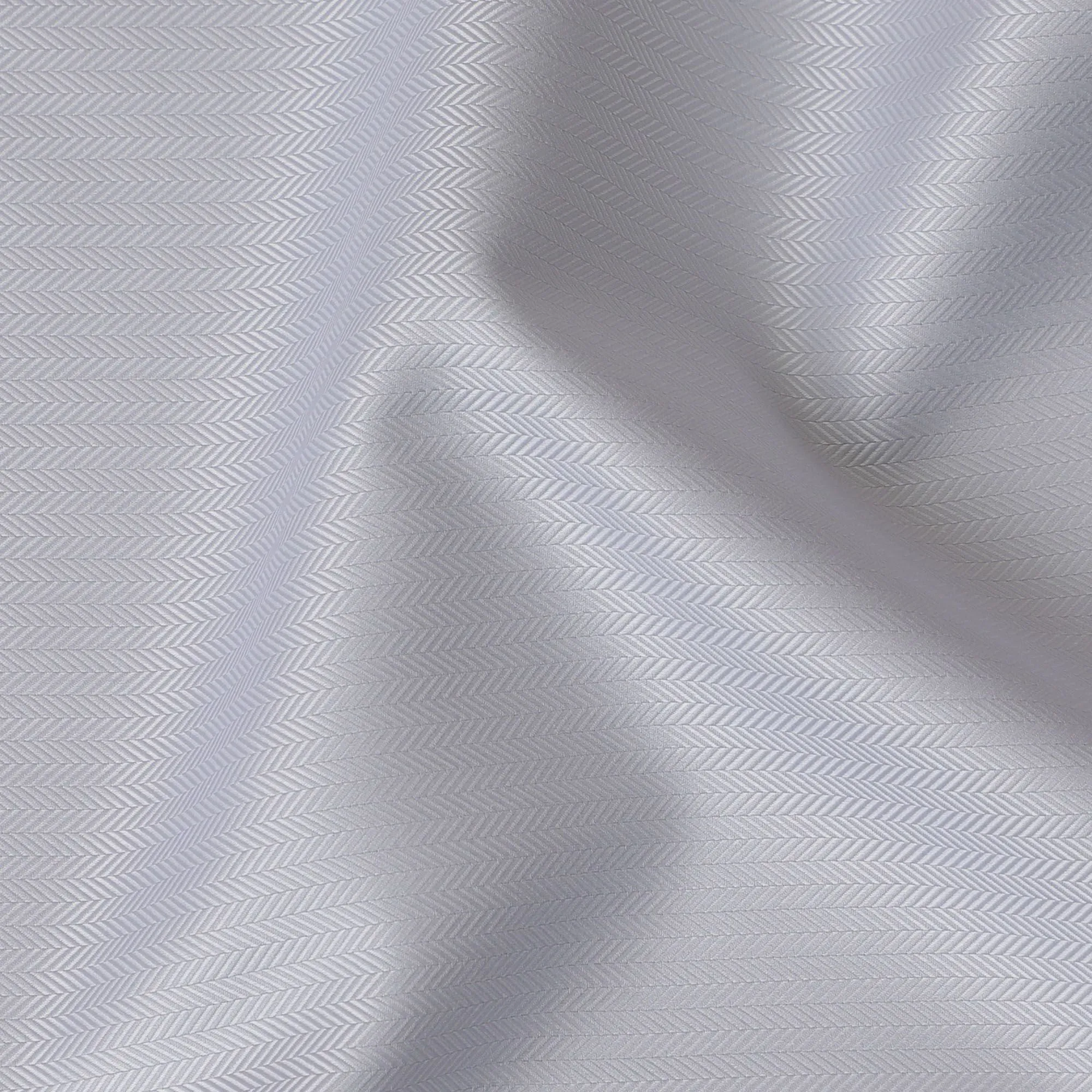 Exquisite Swiss 100% Cotton Herringbone Shirting Fabric - 150cm, Refined Silver-White Herringbone Design-D18883