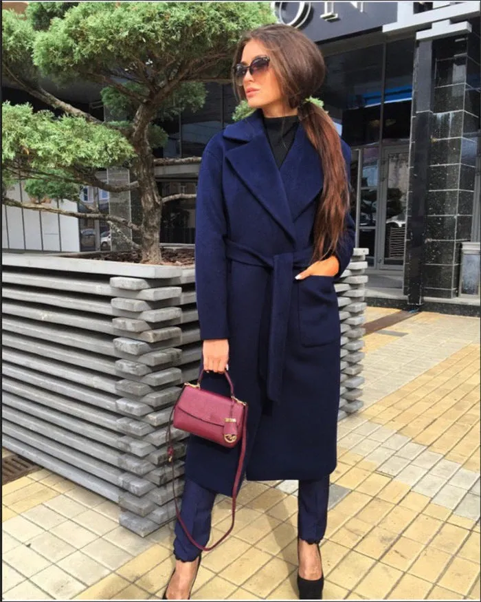 Fashion Lapel Bandage Pure Color Plush Coat