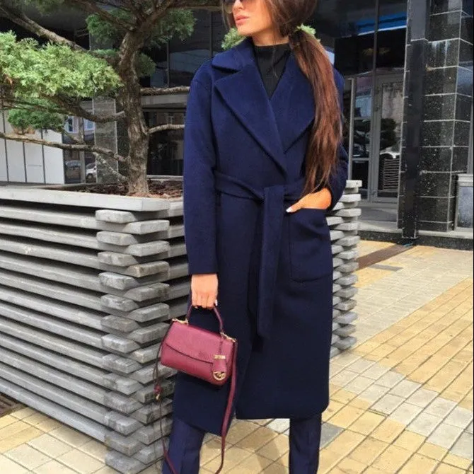 Fashion Lapel Bandage Pure Color Plush Coat