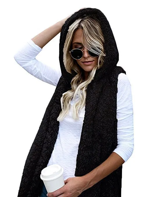 Fashion Pure Color Hooded Pocket Sleeveless Plush Coat