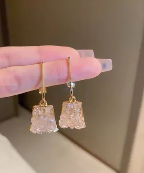 Fashion Yellow Copper Alloy Square Crystal Drop Earrings QQ056