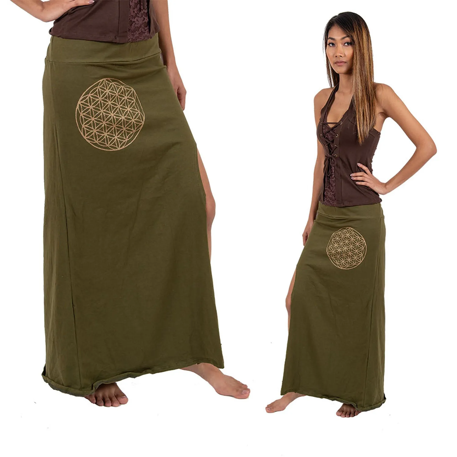 Flower of Life Maxi Slit Skirt