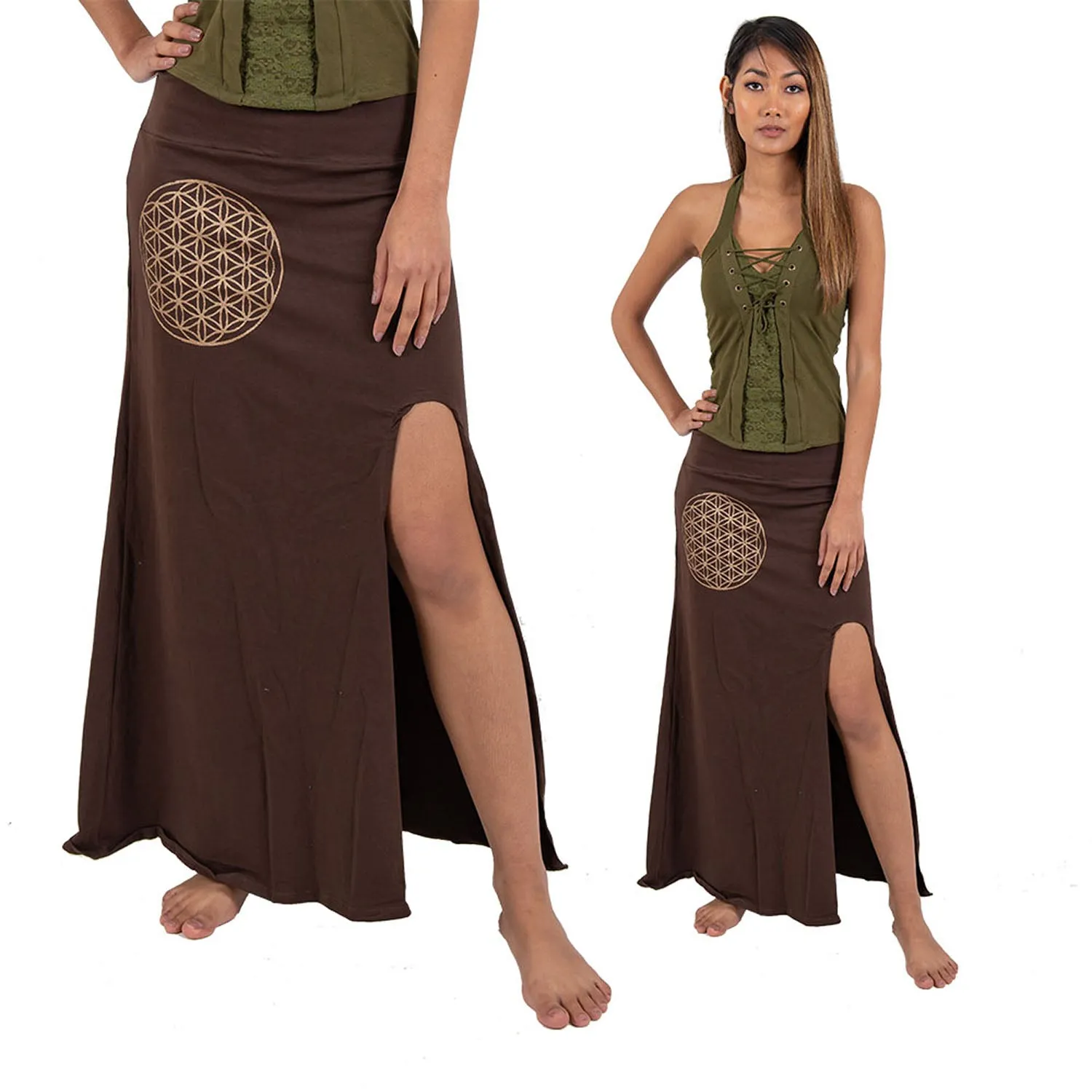 Flower of Life Maxi Slit Skirt