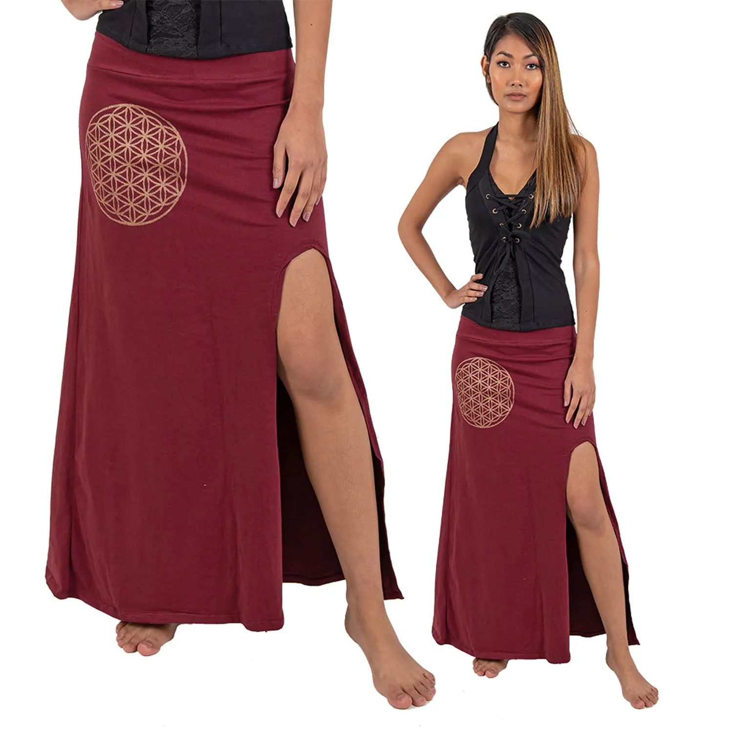 Flower of Life Maxi Slit Skirt