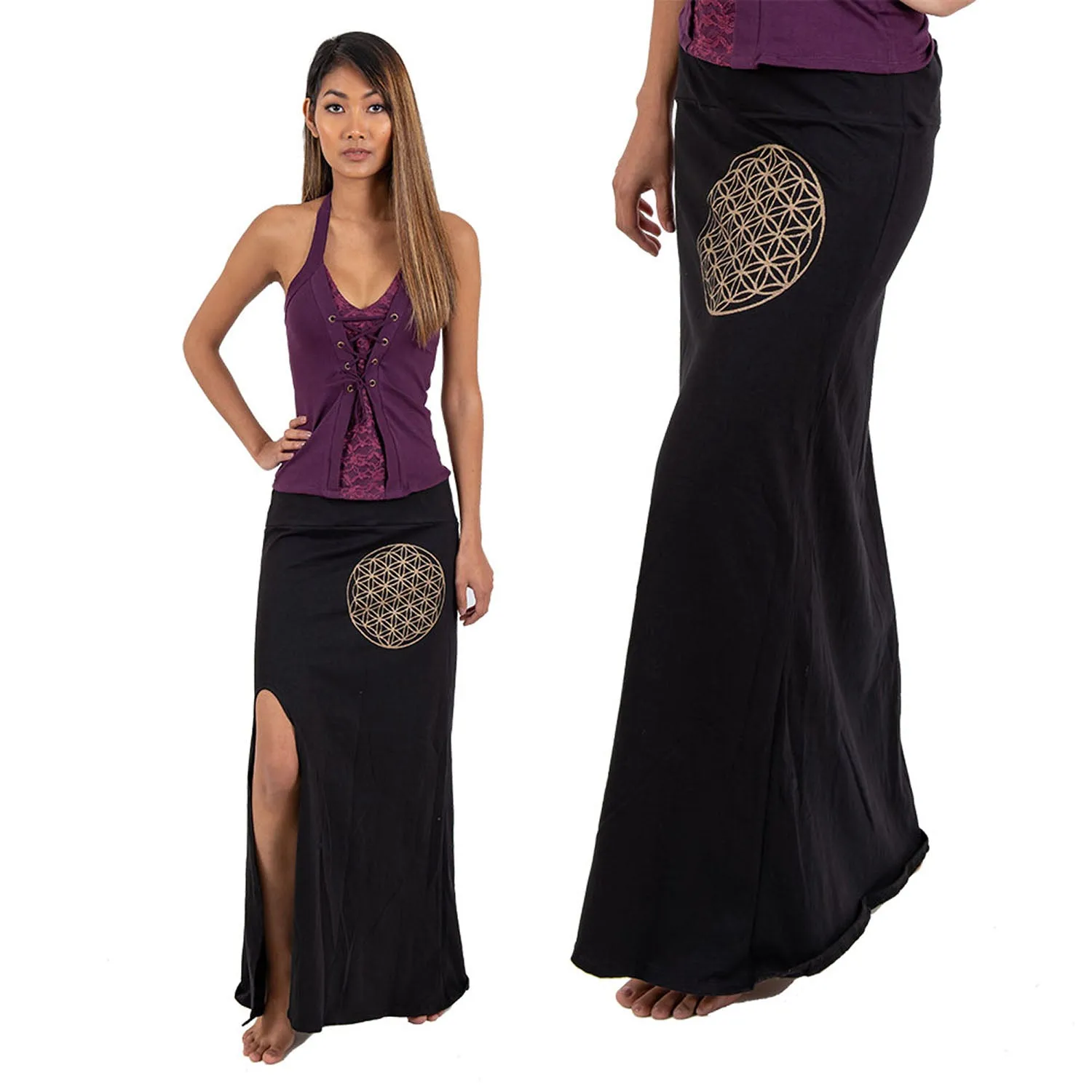 Flower of Life Maxi Slit Skirt