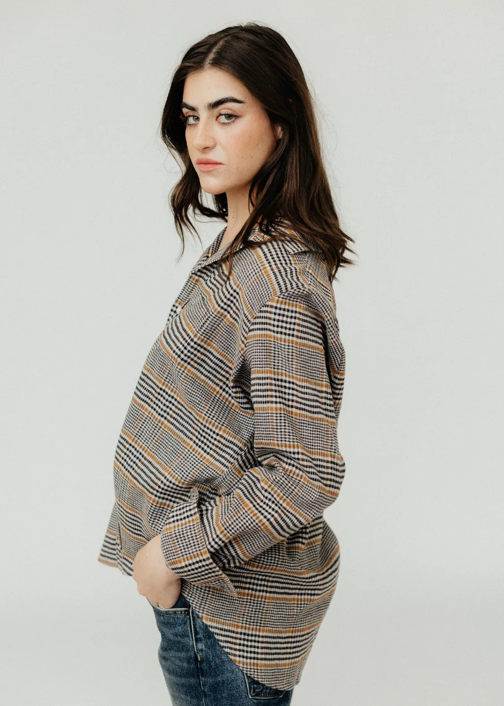 Frank & Eileen 'Eileen' Relaxed Button-Up in Camel & Black Plaid