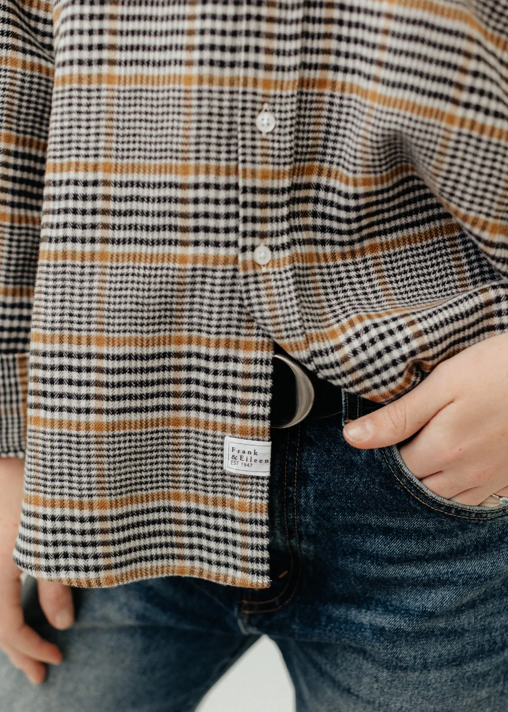 Frank & Eileen 'Eileen' Relaxed Button-Up in Camel & Black Plaid