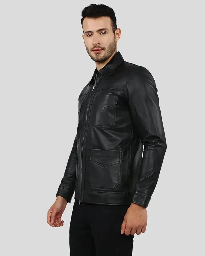 Freddie Black Biker Leather Jacket