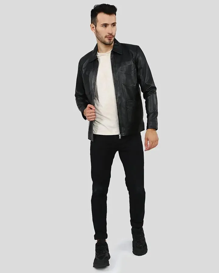 Freddie Black Biker Leather Jacket